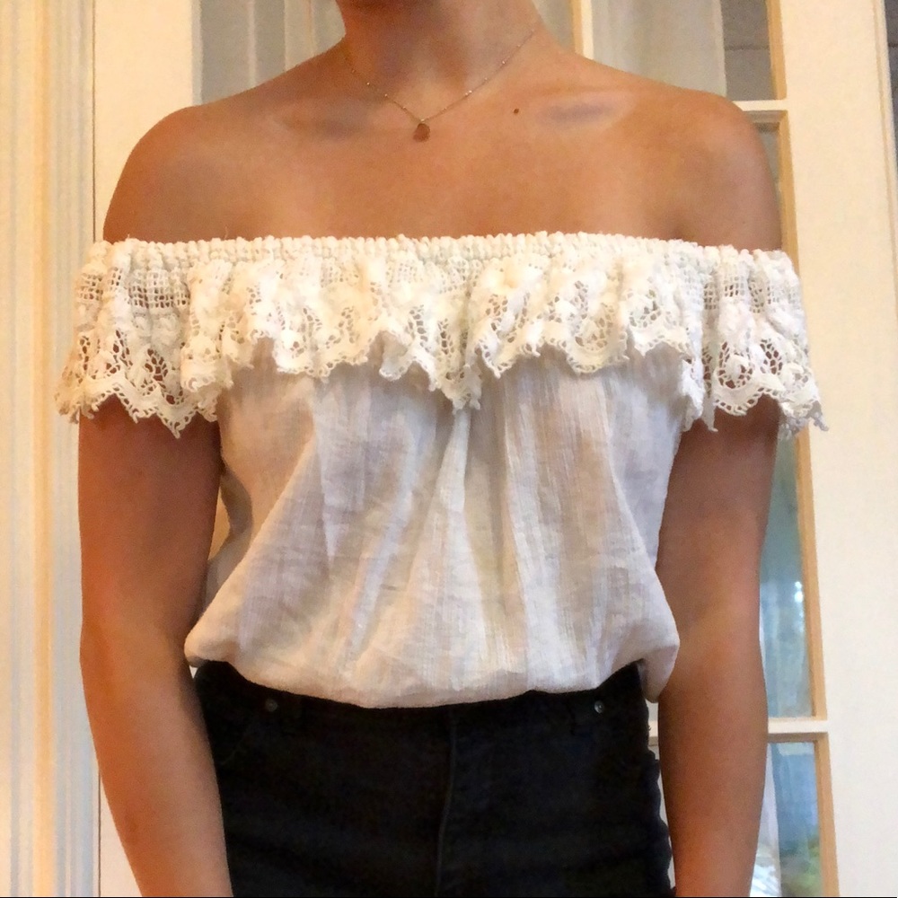 Off shoulder white lace top